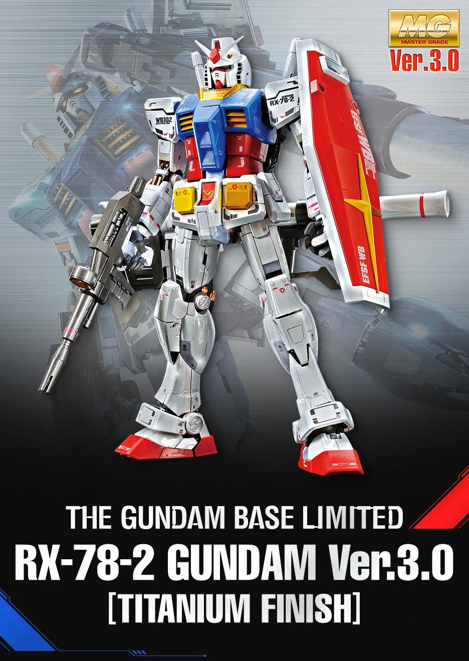 GUNDAM - 1/100 Gundam Base MG RX-78-2 Gundam Ver. 3.0 [Titanium Finish]