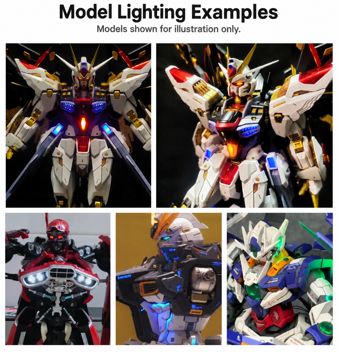 Examples of model kits customised with LED lighting