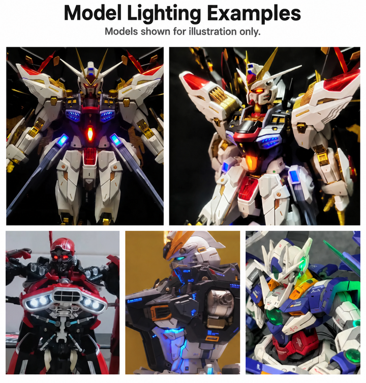 Examples of model kits customised with LED lighting