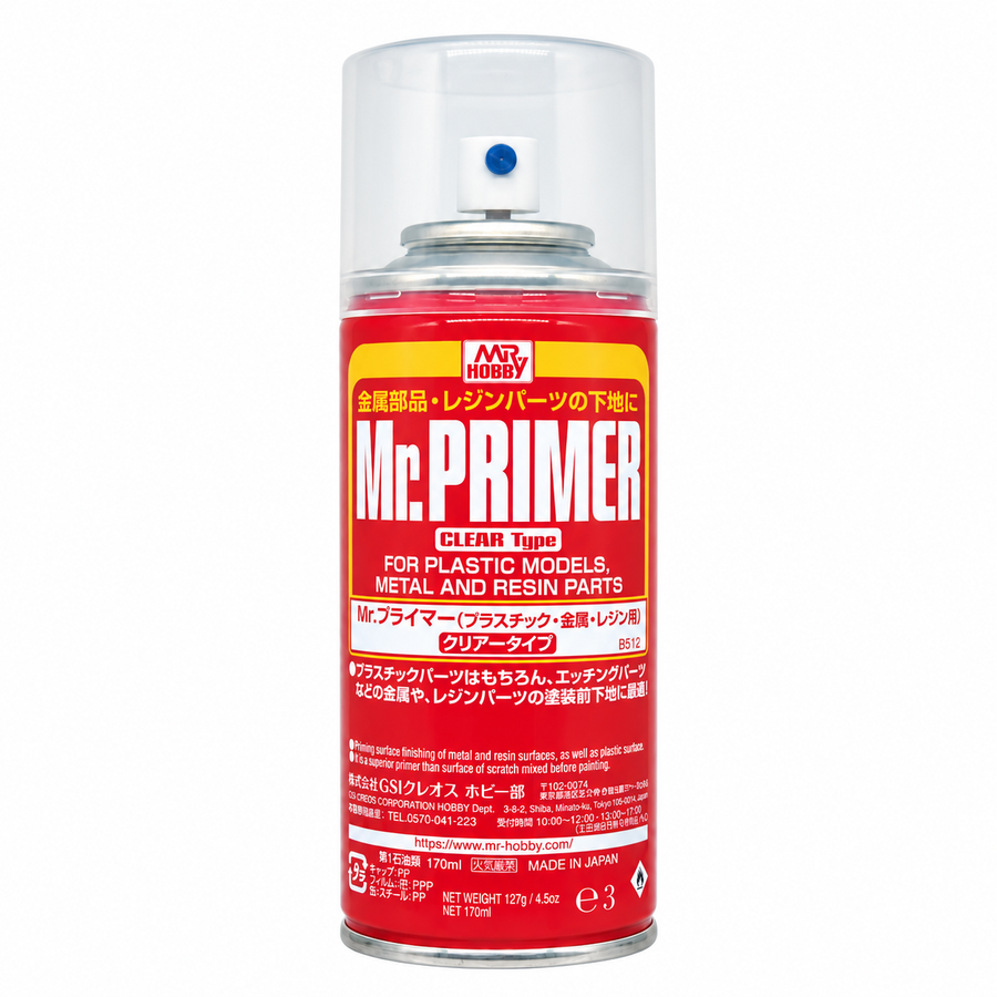 Mr Hobby B512 Mr. Primer Clear Type 170ml aerosol can, front view
