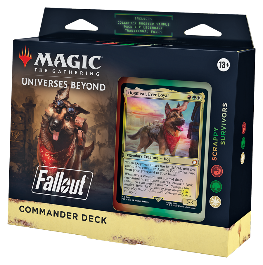 Magic The Gathering Fallout Scrappy Survivors Commander Deck angled packaging