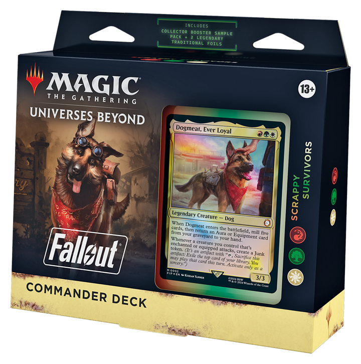 Magic The Gathering Fallout Scrappy Survivors Commander Deck angled packaging