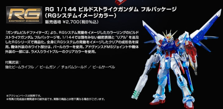 P-Bandai 1/144 RG Build Strike Gundam Full Package (RG System Image Color) - Official product information overview