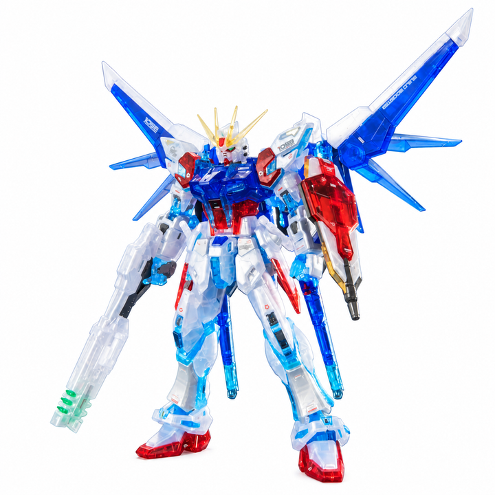 P-Bandai 1/144 RG Build Strike Gundam Full Package (RG System Image Color) - front three-quarter view on white