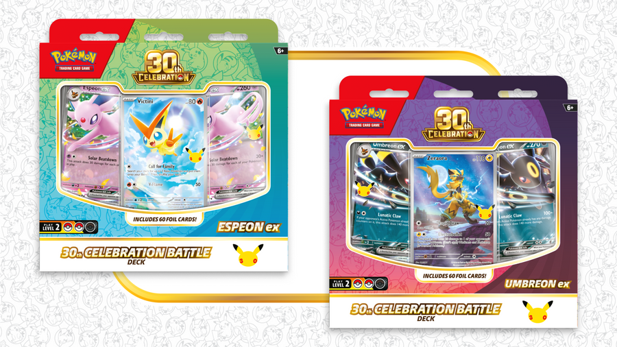 Pokemon TCG 30th Celebration Battle Deck - Espeon ex and Umbreon ex sealed retail packages