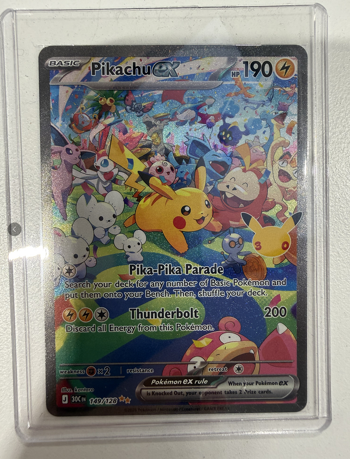Pikachu ex 149/128 Special Illustration Rare Day - actual English card photograph in protective sleeve and toploader