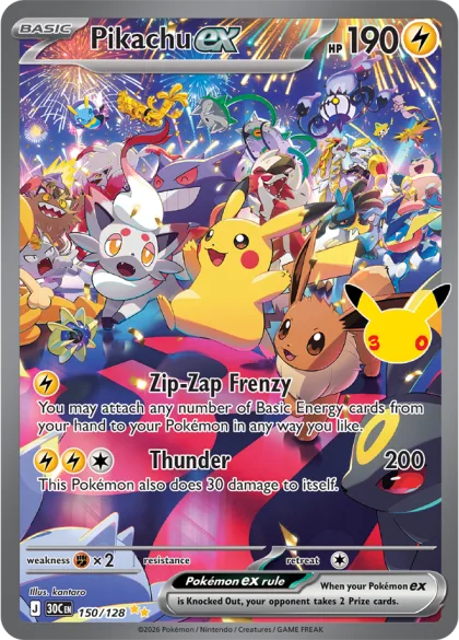 Pokemon TCG 30th Celebration Pikachu ex 150/128 Special Illustration Rare