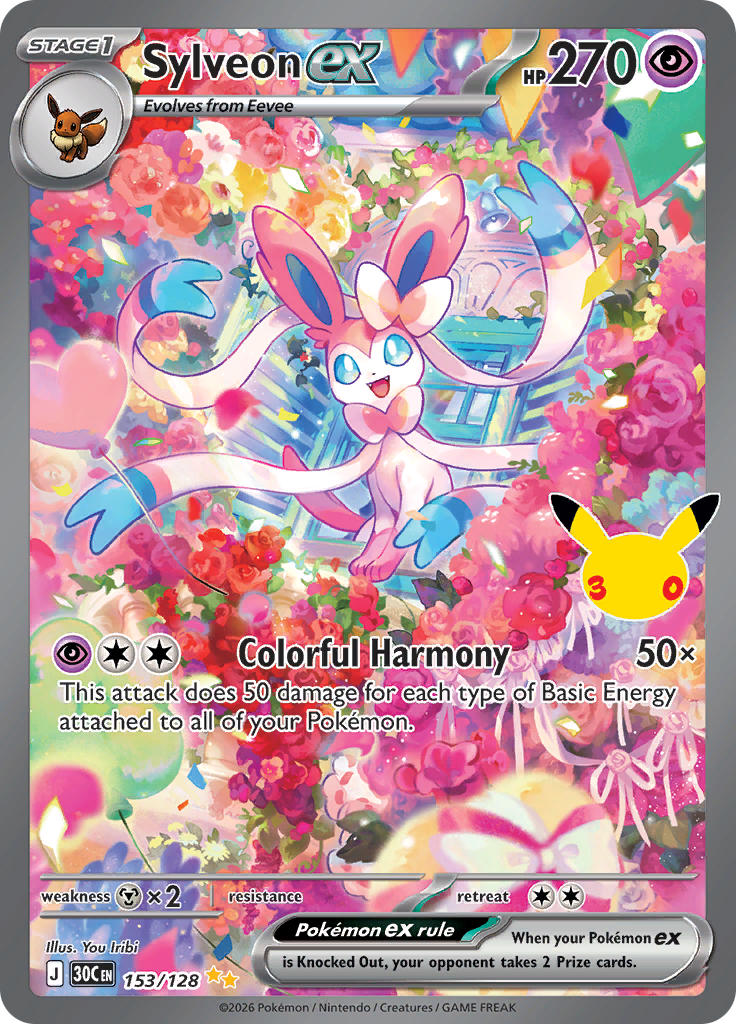 Sylveon ex 153/128 Special Illustration Rare English card from Pokemon TCG 30th Celebration - card artwork