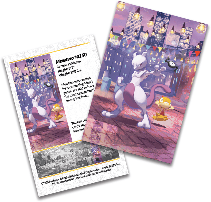 Night Mewtwo Mini Tin art card and sticker sheet
