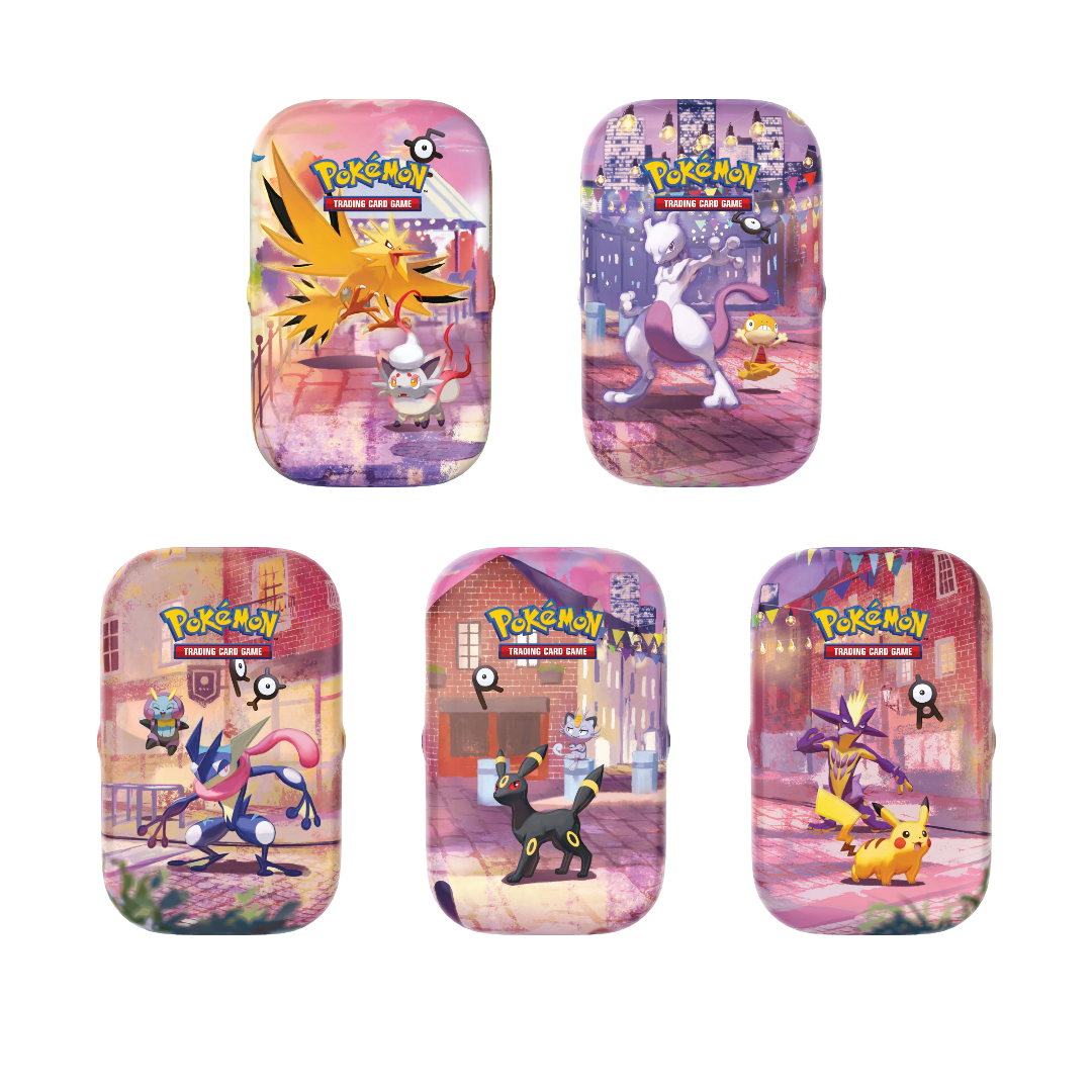 Night Collection - set of five 30th Celebration Mini Tins: Zapdos, Umbreon, Mewtwo, Pikachu and Greninja