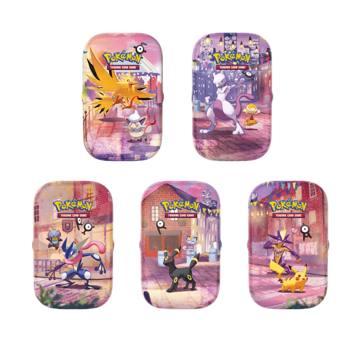 Night Collection - set of five 30th Celebration Mini Tins: Zapdos, Umbreon, Mewtwo, Pikachu and Greninja
