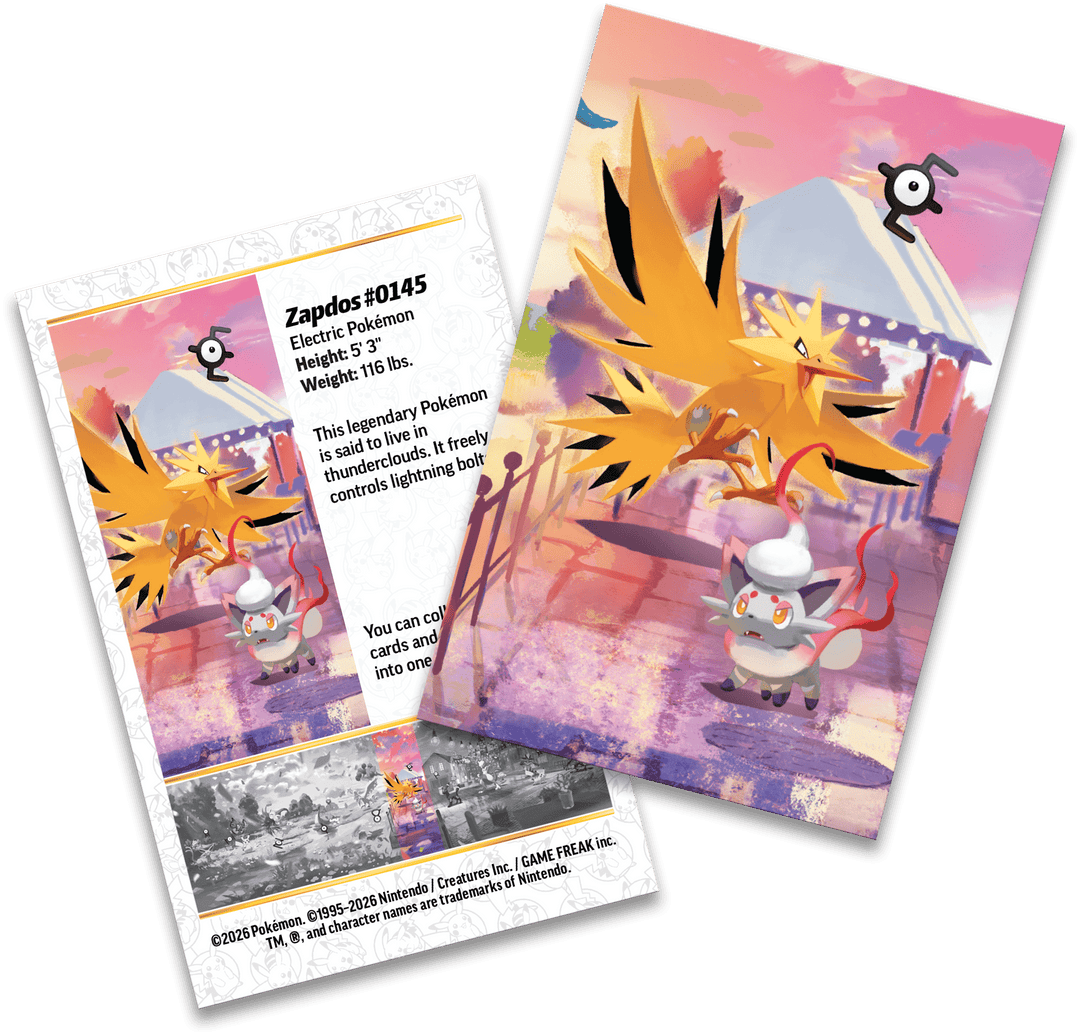 Night Zapdos Mini Tin art card and sticker sheet
