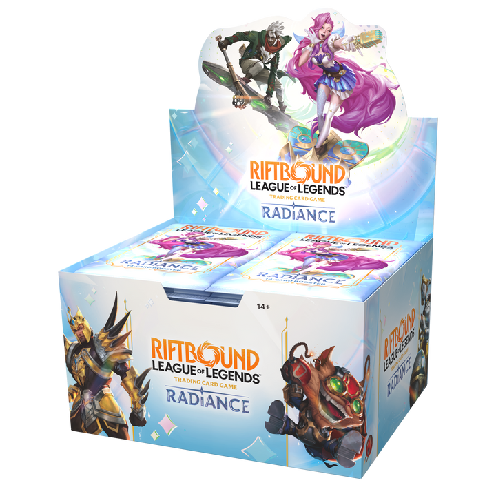 Riftbound Radiance English 24-pack booster display, front and right side view