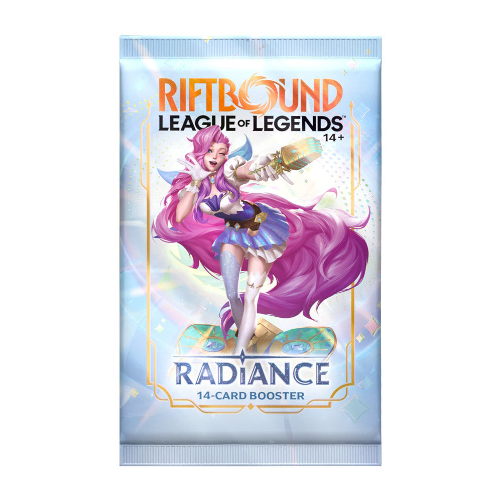 Riftbound Radiance English 14-card single booster pack, front view with Seraphine artwork