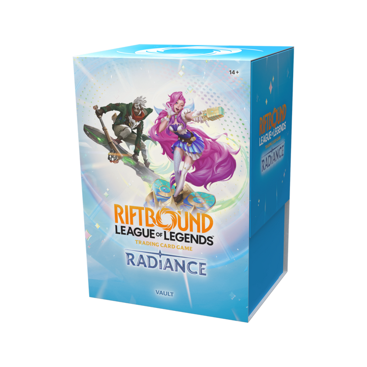 Riftbound Radiance English Vault retail box, top and right side view