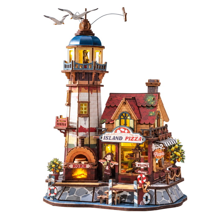 ROKR Chillbay Pizzeria Whimland Wooden 3D Puzzle EAM02 complete model on a white background