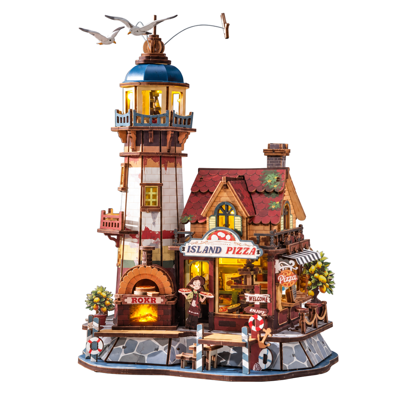ROKR Chillbay Pizzeria Whimland Wooden 3D Puzzle EAM02 complete model on a white background