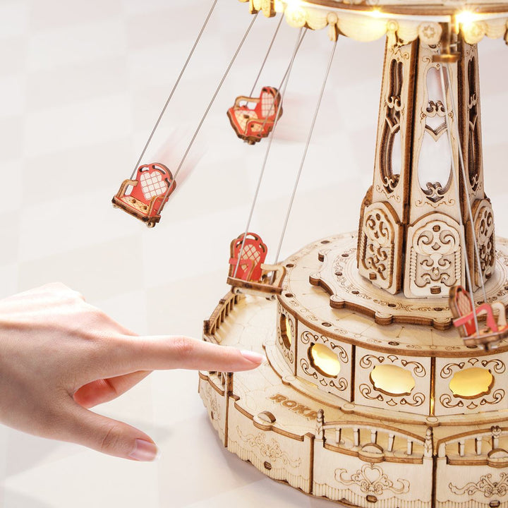 ROKR, Swing Ride, EA02, 3D wooden music box puzzle, detail close-up