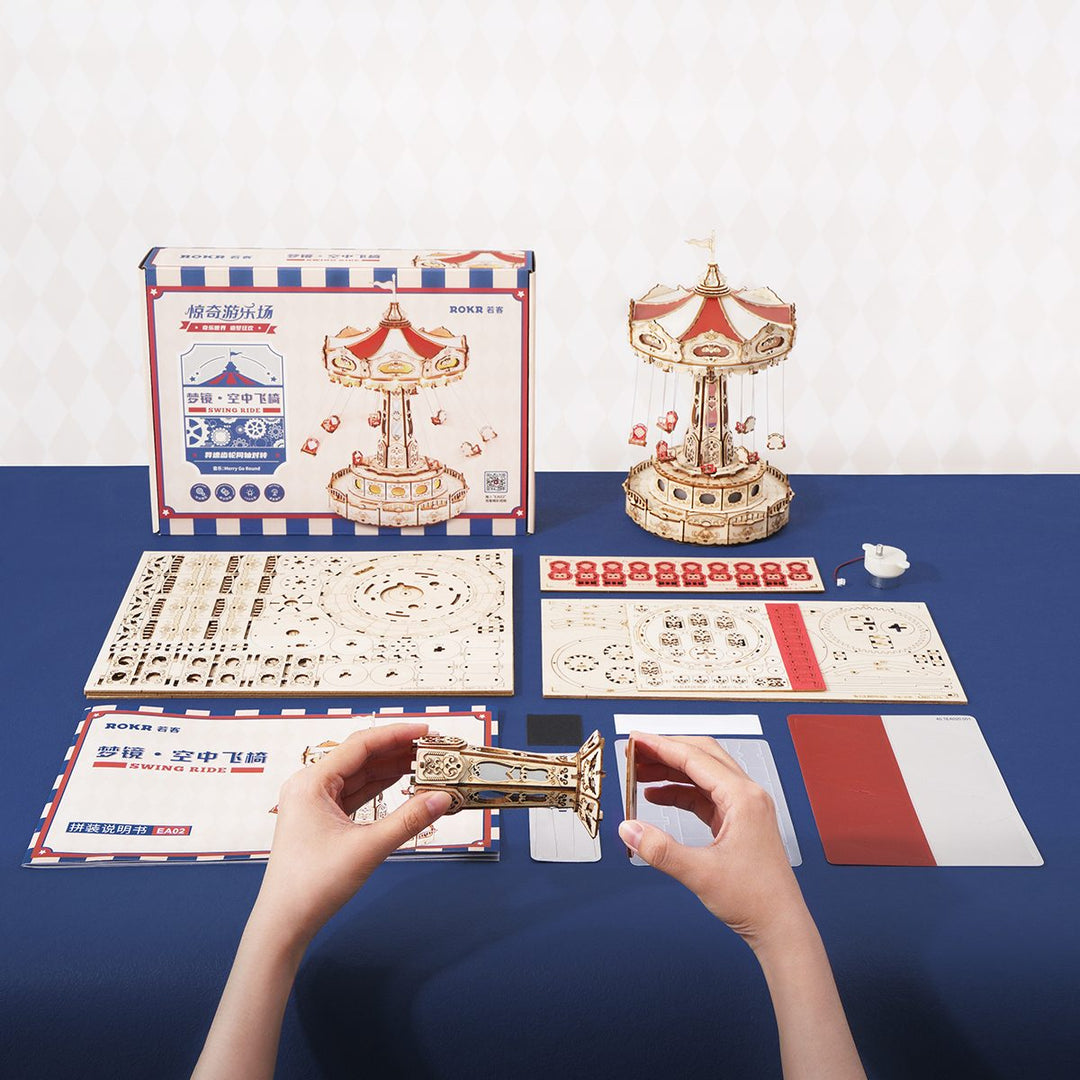 ROKR, Swing Ride, EA02, 3D wooden music box puzzle, top-down view