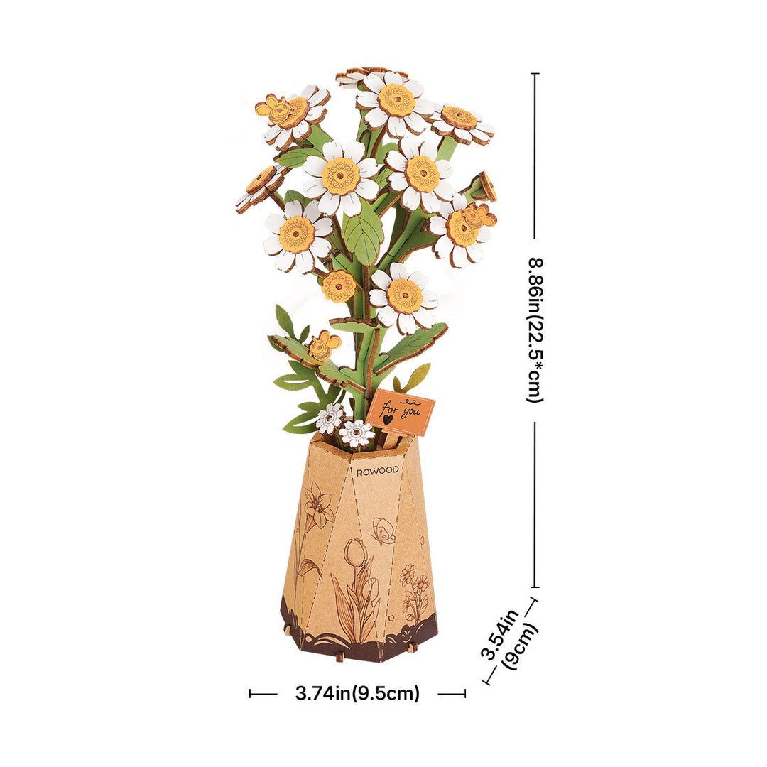 Rowood Chamomile DIY Wooden Flower 3D Puzzle TW061, 3D wooden DIY flower puzzle, side view