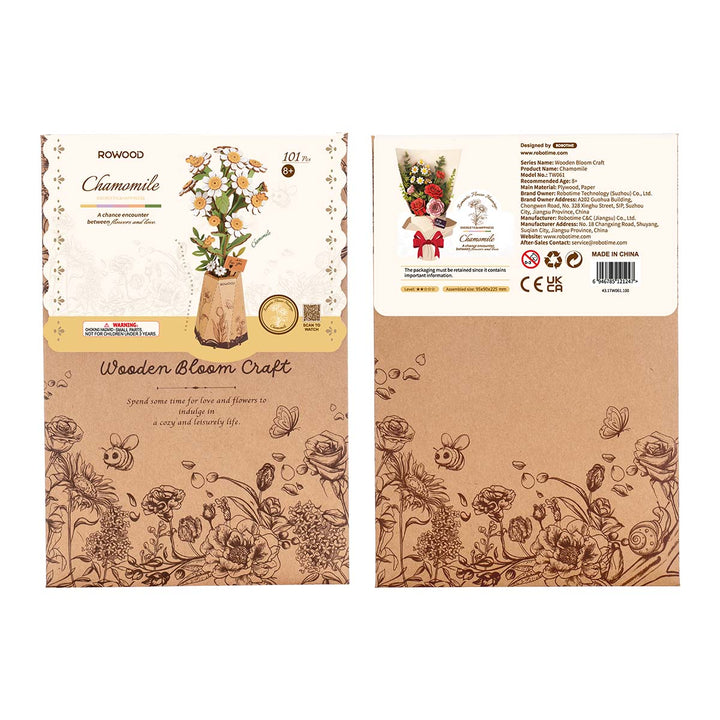 Rowood Chamomile DIY Wooden Flower 3D Puzzle TW061, 3D wooden DIY flower puzzle, top-down view