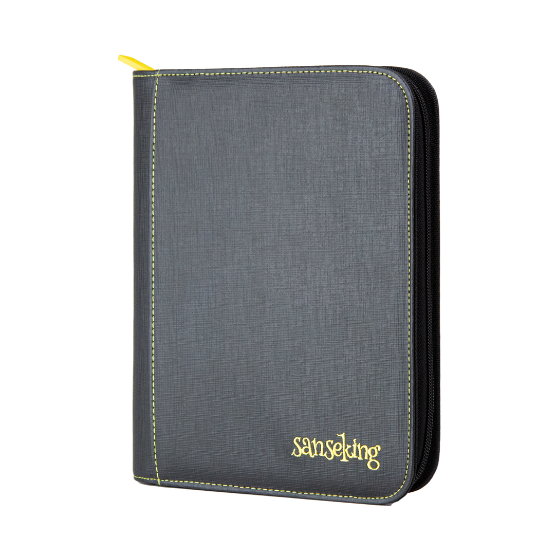Sanseking - Black Grid 4 Pocket PU Binder With Waffle Pages - Front View