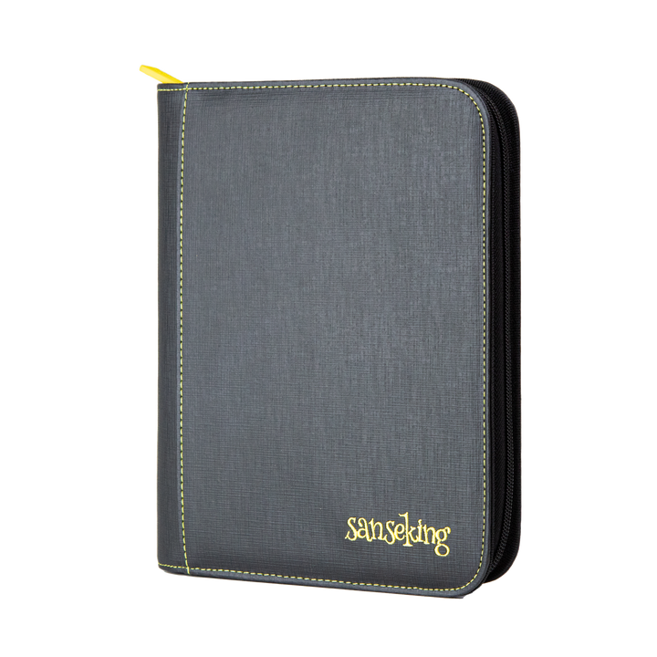 Sanseking - Black Grid 4 Pocket PU Binder With Waffle Pages - Front View