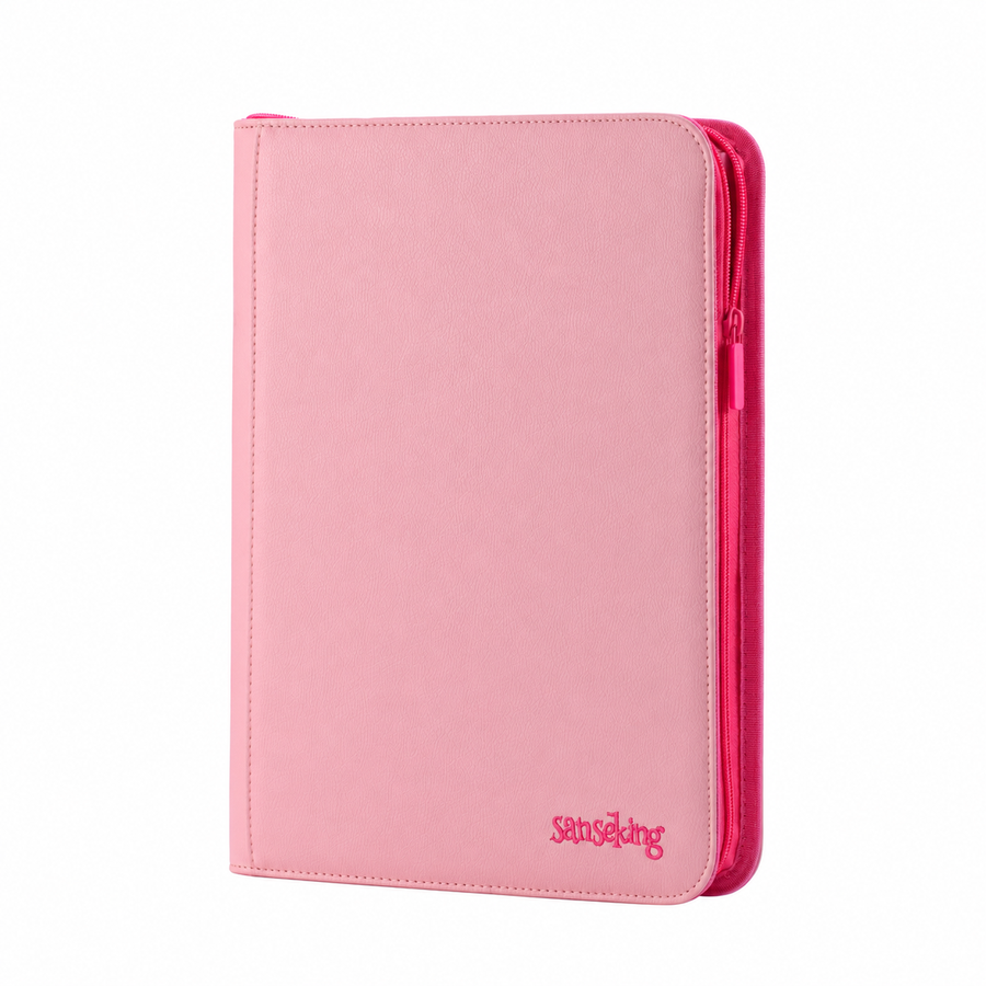 Sanseking - Pink Plaid 9 Pocket PU Binder - Front View
