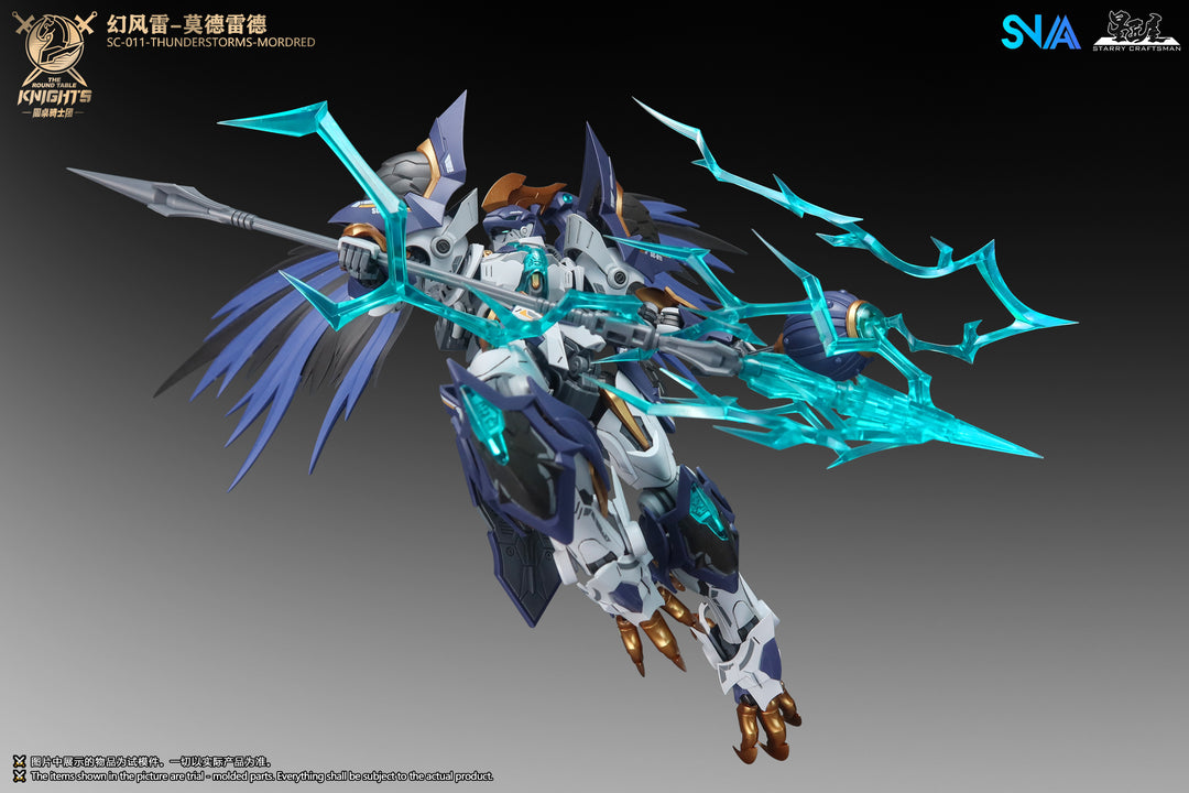 SNAA SC-011 Thunderstorms Mordred 1/144 model kit official colour image - flying pose with energy spear