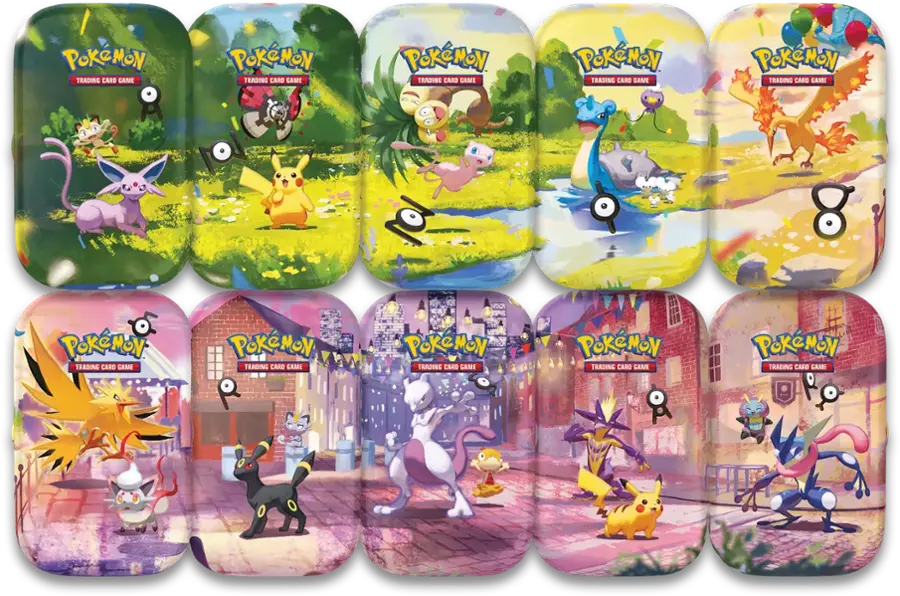 All ten 30th Celebration Mini Tin designs - Day Collection on the top row and Night Collection on the bottom row